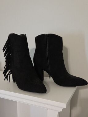 Westbound Black Suede Fringe Ankle Boots